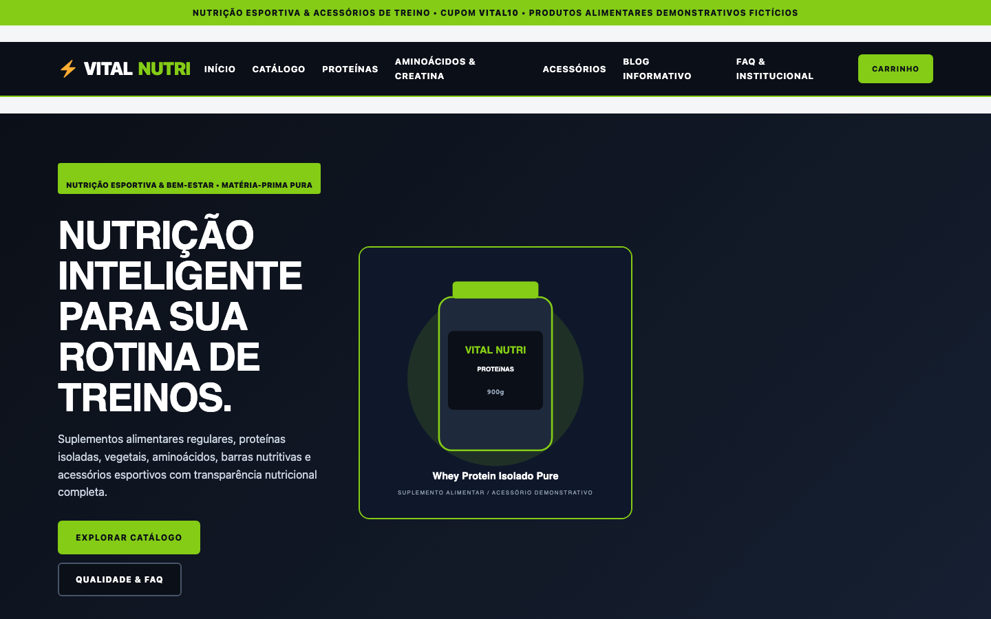 Apresentação do modelo Vital Nutri — Nutrição Esportiva e Bem-Estar